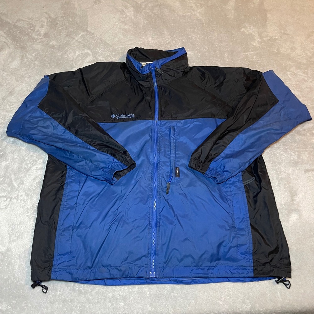 Vintage Columbia Sportswear Mens Blue Black Packable Windbreaker‎ Jacket L Y2K